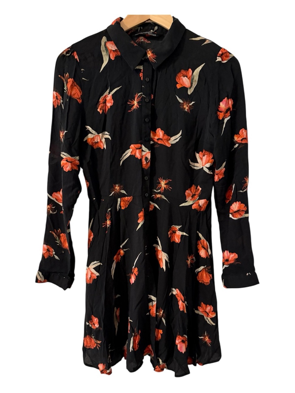 Zara Woman Premium Floral Shirt Dress 100% Viscose Black Size M